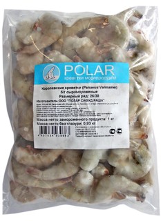Креветки Polar, замороженные, без заправки, королевские, 1000 гр