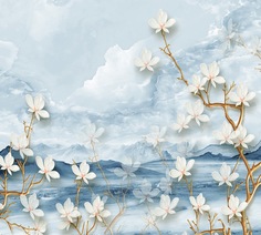 Фотообои 3D Divino Decor "Ветви на фоне гор 300х270"