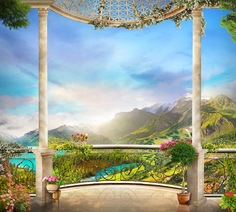 Флизелиновые Фотообои Divino Decor "Закат над горами 300х270"