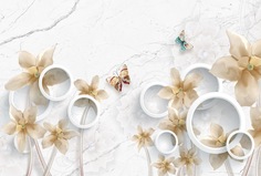 Фотообои 3D Divino Decor "Бежевые цветы на мраморном фоне 400х270"