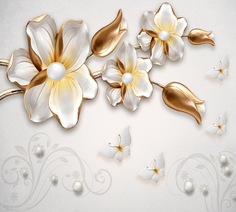 Фотообои Divino Decor "Белые бабочки с цветами 300х270"