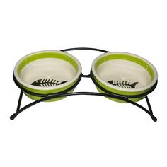 Двойная миска для собак Foxie, керамика, зеленый, 12,5х12,5х4,5см 2х300мл