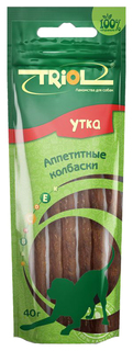 Лакомство для собак Triol, аппетитные колбаски из утки, 40г