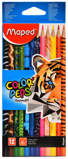 Карандаши цветные MAPED Франция Color Peps Animals 12 цв трехгранные заточенные 832212