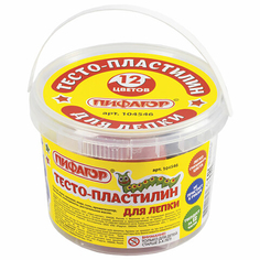 Пластилин на растительной основе ПИФАГОР, 12 цв, 360 г, пластиковое ведро, 104546