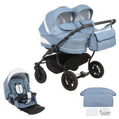 Коляска 2 в 1 Glory Sofia Duo New для двойни, джинс/белый