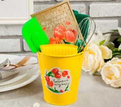 Набор подарочный "Любимой бабушке" ведро, полотенце 30х60, лопатка, венчик, губка Доляна