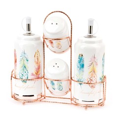 Набор для специй солонка перечница бутылки для масла и уксуса Перья 20*9*19см Nouvelle