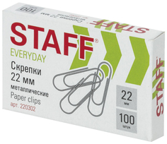 Скрепки STAFF EVERYDAY, 22 мм, металлические, 100 шт в картонной коробке, Россия, 220302
