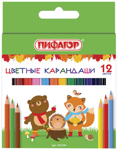 Карандаши цветные ПИФАГОР МАЛЫШИ-КАРАНДАШИ, 12 цветов, укороченные заточенные, 181344
