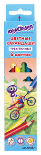 Карандаши цветные ЮНЛАНДИЯ ЮНЛАНДИК БЫСТРЕЕ ВСЕХ, 6 цветов, трехгранные заточенные, 181387