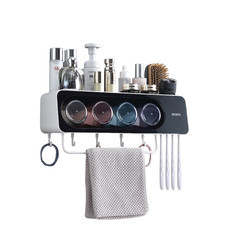 Подвесной органайзер-держатель ECOCO для зубных щеток c 4-мя стаканами в ванну, черный