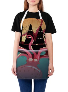 Фартук женский JoyArty для готовки "Осьминог, нападающий на корабль", универсальный размер