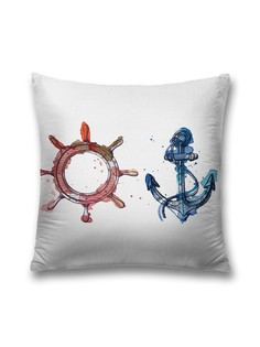 Наволочка JoyArty декоративная "Штурвал и якорь" на молнии, 45x45 см