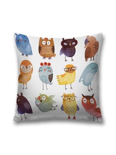 Наволочка JoyArty декоративная "Разные совы" на молнии, 45x45 см