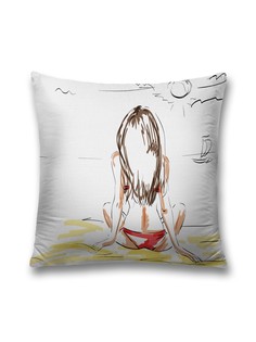 Наволочка JoyArty декоративная "Девушка на пляже" на молнии, 45x45 см