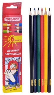 Карандаши цветные ПИФАГОР, 6 цветов, классические, заточенные, картонная упаковка, 180295