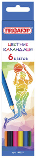 Карандаши цветные ПИФАГОР БЫСТРЕЕ! ВЫШЕ! СИЛЬНЕЕ! 6 цветов классические заточенные 181355