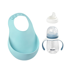 Поильник Beaba 2 в 1 и нагрудник силиконовый Airy Green Франция