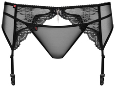 Obsessive Пояс для чулок с кружевной вставкой и стринги «Charms» цвет черный размер S/M
