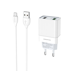 Сетевое зарядное устройство Borofone BA39A Speedway, 2xUSB, 3 A, white (УТ000023646)
