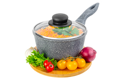 Ковш 1,2 л Elan Gallery ГАРМОНИЯ ВКУСА Серый мрамор с крышкой D16, несъёмная ручка