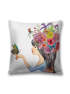 Наволочка JoyArty декоративная "Цветочная дева" на молнии, 45x45 см