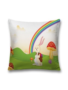 Наволочка JoyArty декоративная "Заяц с рюкзаком у радуги" на молнии, 45x45 см