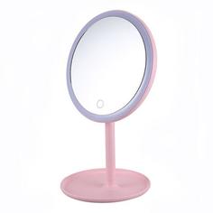 Зеркало косметическое настольное LED COSMETIC MIRROR с подсветкой розовый No Brand