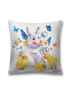 Наволочка JoyArty декоративная "Кролик и цыплята" на молнии, 45x45 см