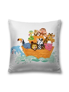 Наволочка JoyArty декоративная "Веселые звери на ковчеге" на молнии, 45x45 см