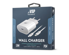 Сетевое зарядное устройство BoraSCO PD 20W + каб.Type-C/Lightning 1м, белый (50636)