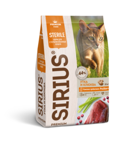 Сухой корм для кошек SIRIUS Sterile, утка с клюквой, 1.5кг
