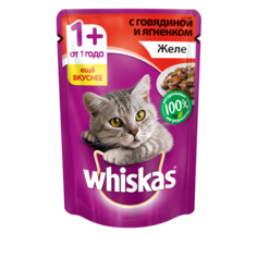 Влажный корм для кошек Whiskas желе с говядиной и ягненком, 85г