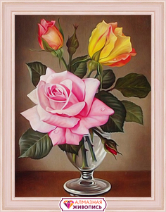 Картина стразами "Розы в фужере" (АЖ-1513) Алмазная живопись