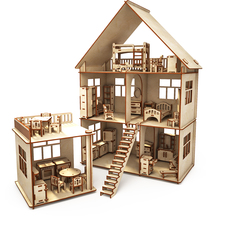 Конструктор-кукольный домик ХэппиДом \"Коттедж с пристройкой и мебелью\" из дерева