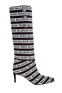 Сапоги из кожи с текстильной поверхностью и каблуком kitten-heel Balmain