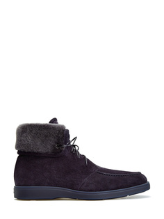 Замшевые ботинки с отделкой из густой овчины Santoni
