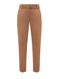 Брюки Loose Cigarette из дышащей саржи с тонким ремнем Brunello Cucinelli