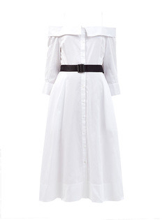 Платье-рубашка с открытыми плечами и поясом Karl Lagerfeld