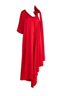 Асимметричное свободное платье из тисненого атласа алого цвета Valentino