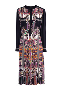 Платье с комбинацией фирменного орнамента и однотонными вставками Etro