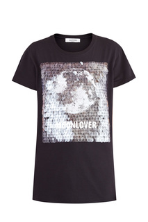 Oversize-футболка из джерси черного цвета с аппликацией и пайетками Valentino