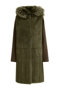 Пальто из шерсти со съемны жилетом из блестящего меха норки Yves Salomon