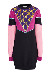 Платье-colorblock из объемной пряжи с вышивкой пайетками Gucci