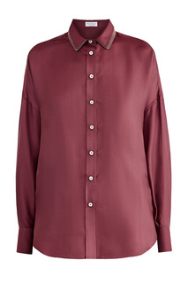 Oversize-блуза из атласного шелка с двойным расшитым воротником Brunello Cucinelli