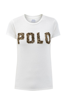 Футболка из хлопка джерси с объемной вышивкой пайетками Polo Ralph Lauren