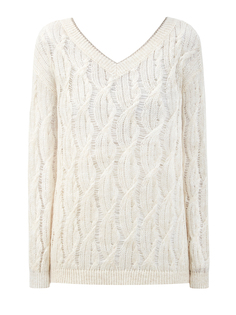 Удлиненный джемпер Lace Cable с вязаным узором Brunello Cucinelli