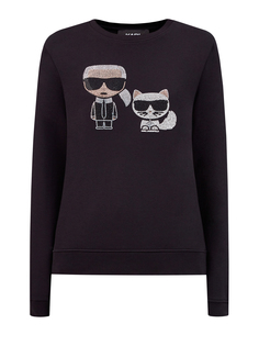Монохромный свитшот с мерцающими стразами K/Ikonik Karl Lagerfeld