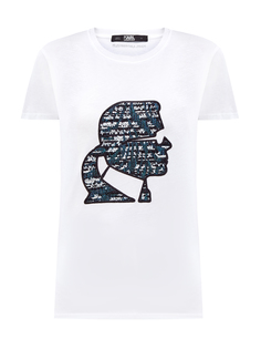 Хлопковая футболка с фактурным декором из букле Karl Lagerfeld